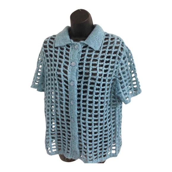 Urban Outfitters UO BDG blue Osaka Open Knit button down Polo Sweater size XS - Picture 5 of 17